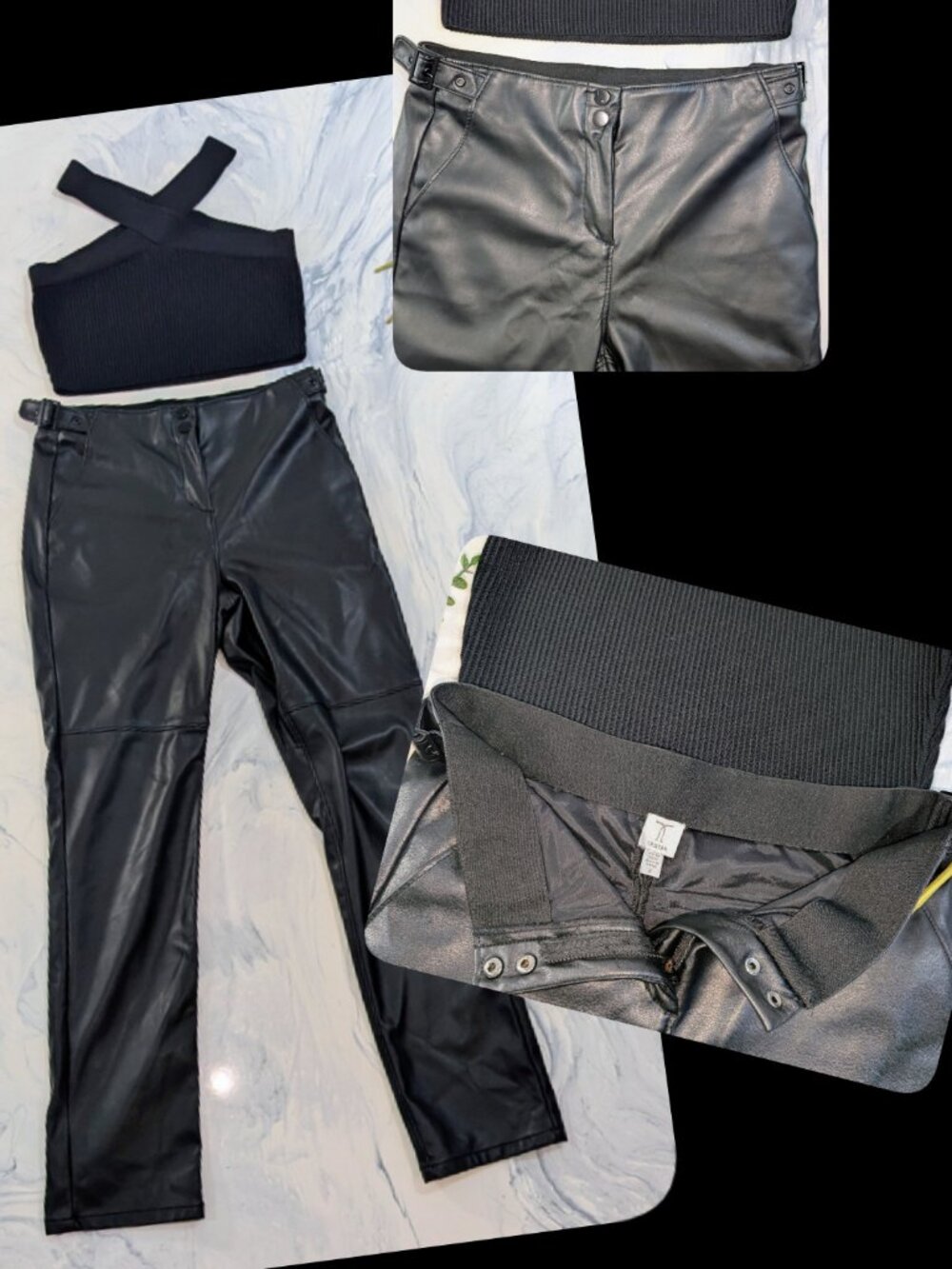 Ensemble Chic : Pantalon Faux Cuir Tristan T.2 + Top Croisé Noir M